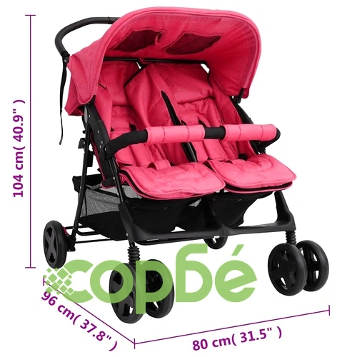 Количка за близнаци, червена, стомана ➤ топ цена ➤ sorbe.bg