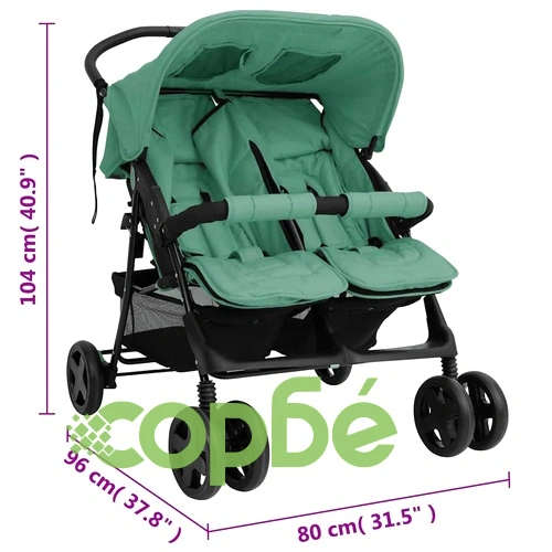 Количка за близнаци, зелена, стомана ➤ топ цена ➤ sorbe.bg