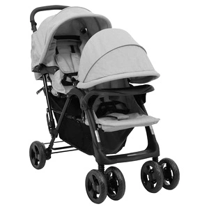 Тандемна количка за близнаци, светлосива, стомана