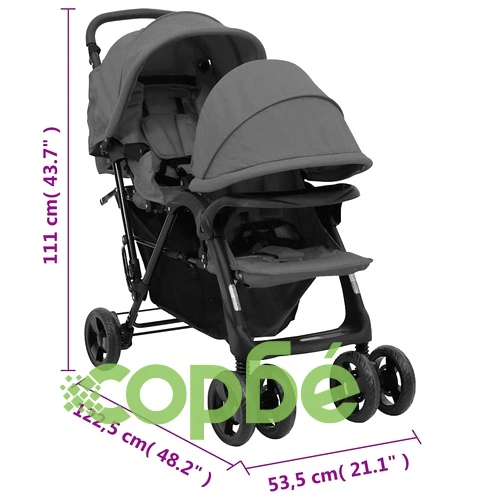 Тандемна количка за близнаци, тъмносива, стомана ➤ топ цена ➤ sorbe.bg