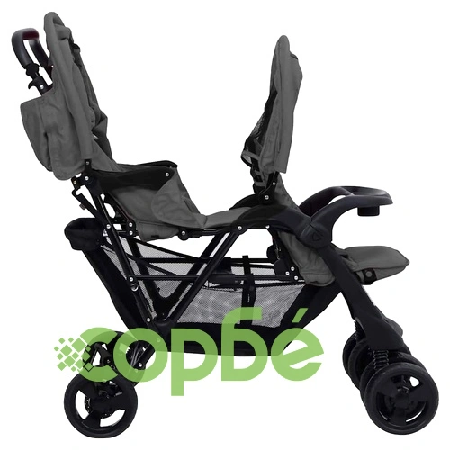 Тандемна количка за близнаци, тъмносива, стомана ➤ топ цена ➤ sorbe.bg