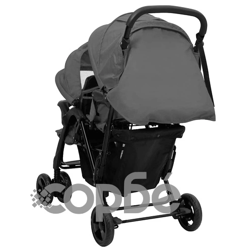 Тандемна количка за близнаци, тъмносива, стомана ➤ топ цена ➤ sorbe.bg