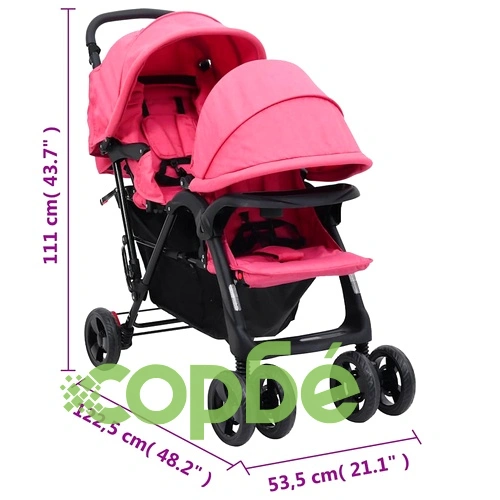 Тандемна количка за близнаци, червена, стомана ➤ топ цена ➤ sorbe.bg