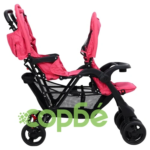 Тандемна количка за близнаци, червена, стомана ➤ топ цена ➤ sorbe.bg