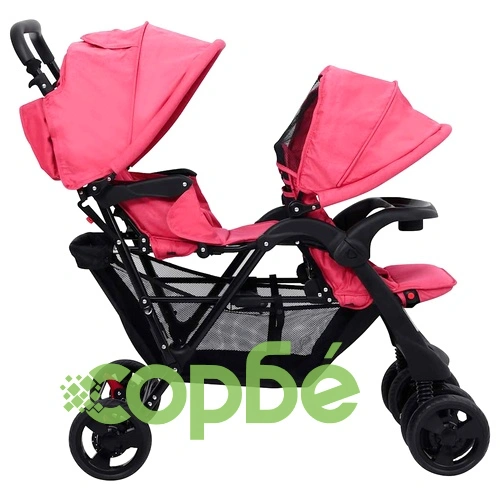 Тандемна количка за близнаци, червена, стомана ➤ топ цена ➤ sorbe.bg