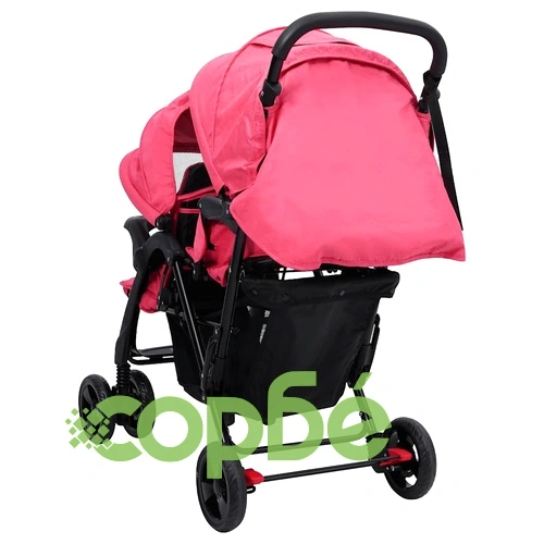 Тандемна количка за близнаци, червена, стомана ➤ топ цена ➤ sorbe.bg