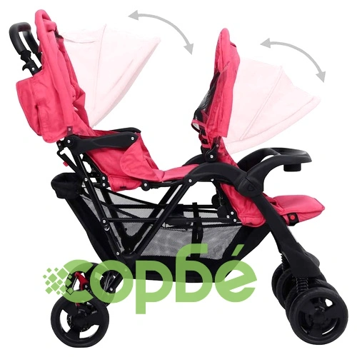 Тандемна количка за близнаци, червена, стомана ➤ топ цена ➤ sorbe.bg