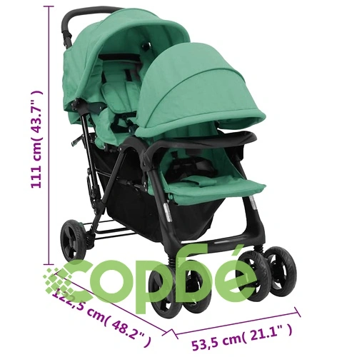 Тандемна количка за близнаци, зелена, стомана ➤ топ цена ➤ sorbe.bg