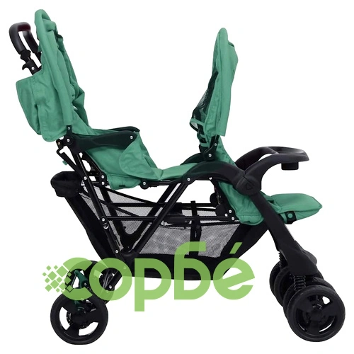 Тандемна количка за близнаци, зелена, стомана ➤ топ цена ➤ sorbe.bg