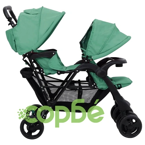 Тандемна количка за близнаци, зелена, стомана ➤ топ цена ➤ sorbe.bg