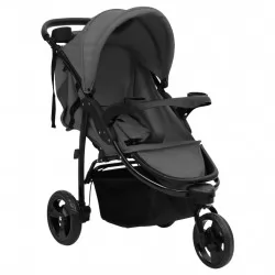 Бебешка количка триколка, тъмносиво и черно, стомана