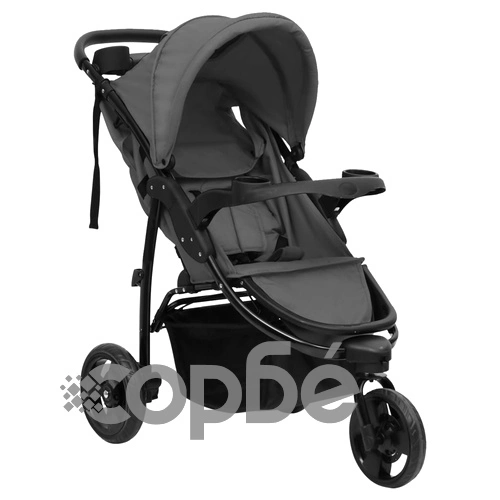 Бебешка количка триколка, тъмносиво и черно, стомана ➤ топ цена ➤ sorbe.bg