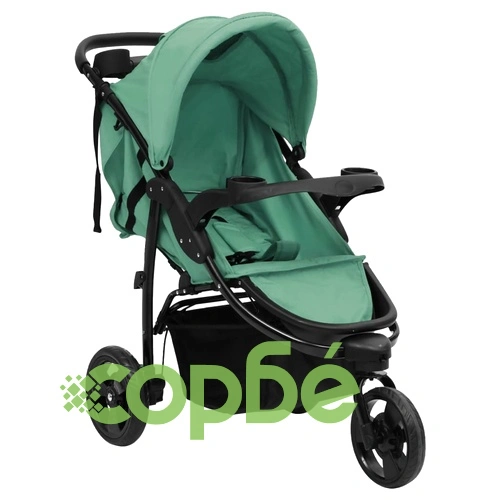 Бебешка количка триколка, зелено и черно, стомана ➤ топ цена ➤ sorbe.bg