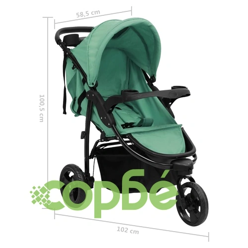 Бебешка количка триколка, зелено и черно, стомана ➤ топ цена ➤ sorbe.bg