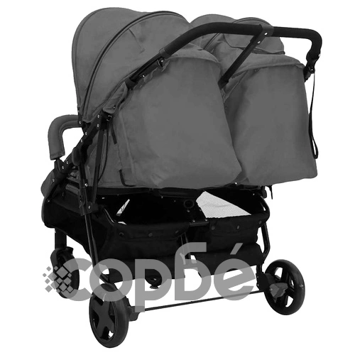 Количка за близнаци, тъмносиво и черно, стомана ➤ топ цена ➤ sorbe.bg