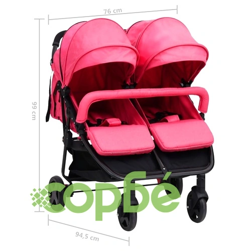 Бебешка количка за близнаци, червено и черно, стомана ➤ топ цена ➤ sorbe.bg