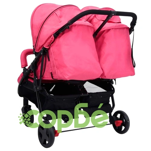 Бебешка количка за близнаци, червено и черно, стомана ➤ топ цена ➤ sorbe.bg
