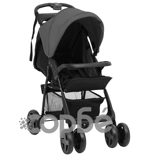 Бебешка количка 2-в-1, тъмносиво и черно, стомана ➤ топ цена ➤ sorbe.bg