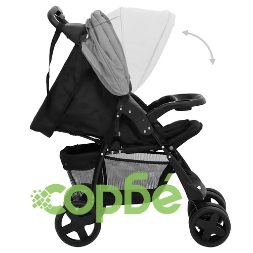 Бебешка количка 3-в-1, светлосиво и черно, стомана ➤ топ цена ➤ sorbe.bg