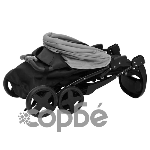 Бебешка количка 3-в-1, светлосиво и черно, стомана ➤ топ цена ➤ sorbe.bg