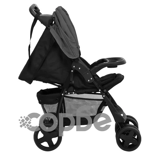 Бебешка количка 3-в-1, тъмносиво и черно, стомана ➤ топ цена ➤ sorbe.bg