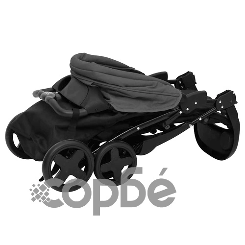 Бебешка количка 3-в-1, тъмносиво и черно, стомана ➤ топ цена ➤ sorbe.bg