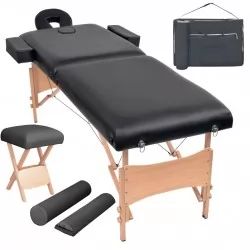 Сгъваема масажна кушетка с 2 зони и столче, 10 см пълнеж, черна