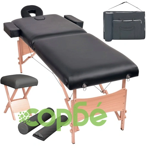Сгъваема масажна кушетка с 2 зони и столче, 10 см пълнеж, черна ➤ топ цена ➤ sorbe.bg