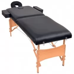 Сгъваема масажна кушетка с 2 зони и столче, 10 см пълнеж, черна