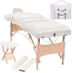 Сгъваема масажна кушетка с 3 зони и столче, 10 см пълнеж, бяла
