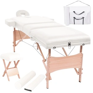 Сгъваема масажна кушетка с 3 зони и столче, 10 см пълнеж, бяла
