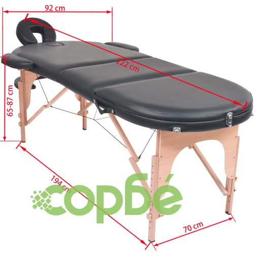Сгъваема масажна маса, 4 см пълнеж, с 2 овални болстера, черна ➤ топ цена ➤ sorbe.bg