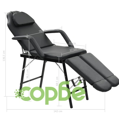 Преносим козметичен стол, изкуствена кожа, 185x78x76 см, черен ➤ топ цена ➤ sorbe.bg