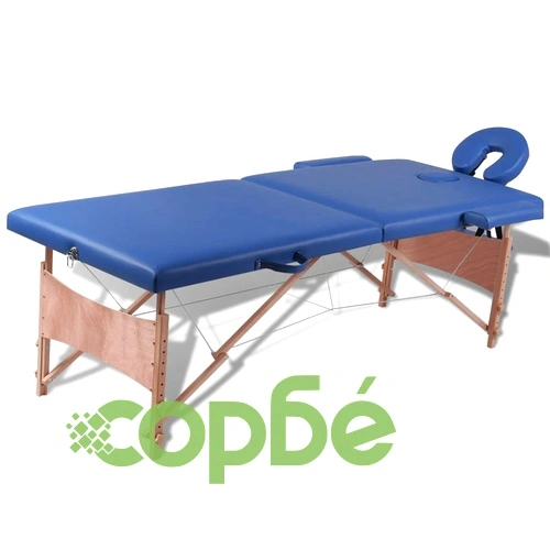 Синя сгъваема масажна кушетка 2 зони с дървена рамка ➤ топ цена ➤ sorbe.bg