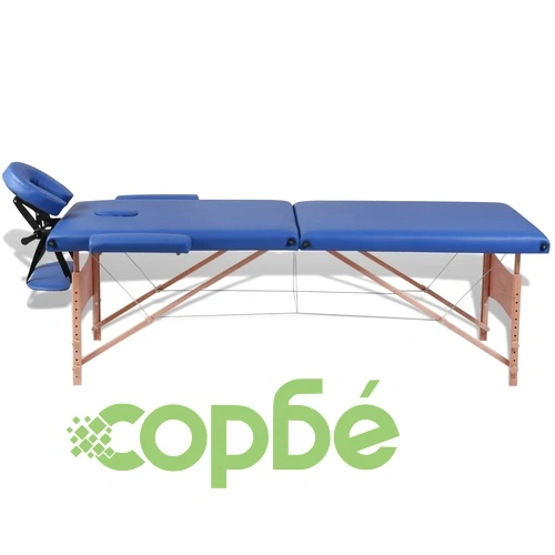 Синя сгъваема масажна кушетка 2 зони с дървена рамка ➤ топ цена ➤ sorbe.bg