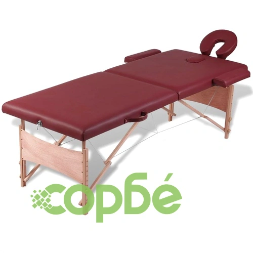 Сгъваема масажна кушетка с 2 зони, червена, дървена рамка ➤ топ цена ➤ sorbe.bg
