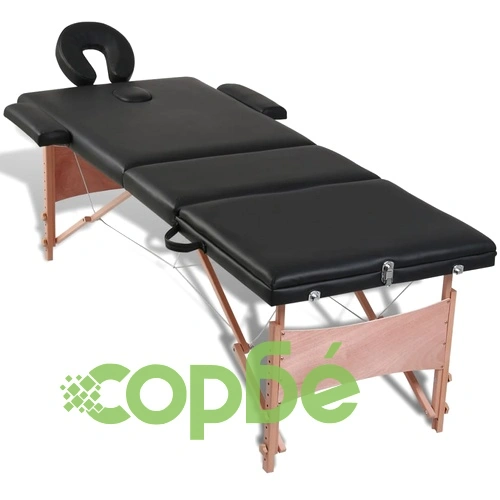 Черна сгъваема масажна кушетка 3 зони с дървена рамка ➤ топ цена ➤ sorbe.bg