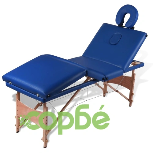 Синя сгъваема масажна кушетка 4 зони с дървена рамка ➤ топ цена ➤ sorbe.bg