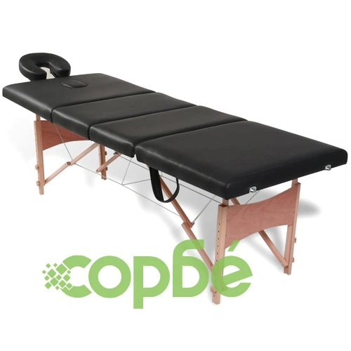 Черна сгъваема масажна кушетка 4 зони с дървена рамка ➤ топ цена ➤ sorbe.bg