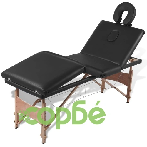 Черна сгъваема масажна кушетка 4 зони с дървена рамка ➤ топ цена ➤ sorbe.bg