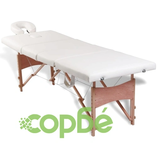 Кремавобяла сгъваема масажна кушетка 4 зони с дървена рамка ➤ топ цена ➤ sorbe.bg