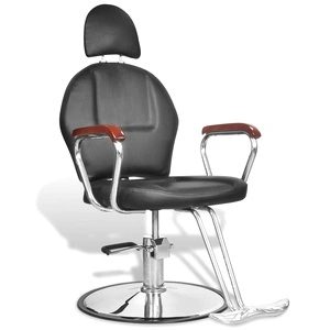 Професионален фризьорски стол с облегалка от изкуствена кожа, черен
