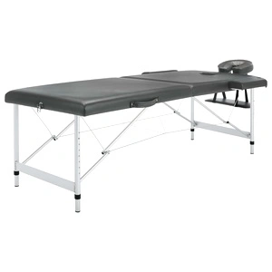 Масажна кушетка с 2 зони, алуминиева рамка, антрацит, 186х68 см