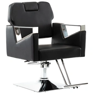 Професионален фризьорски стол с облегалка черен изкуствена кожа 