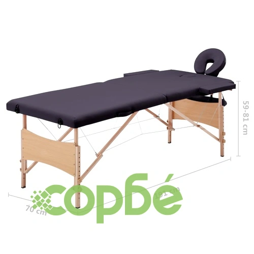 Сгъваема масажна кушетка, 2 зони, дърво, лилава ➤ топ цена ➤ sorbe.bg