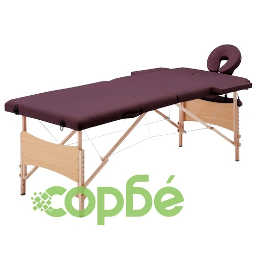 Сгъваема масажна кушетка, 2 зони, дърво, виненолилава ➤ топ цена ➤ sorbe.bg