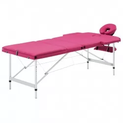 Сгъваема масажна кушетка, 3 зони, алуминий, розова