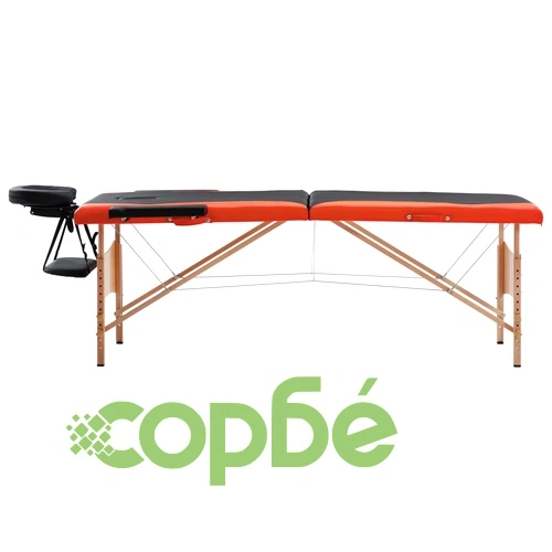 Сгъваема масажна кушетка, 2 зони, дърво, черно и оранжево ➤ топ цена ➤ sorbe.bg