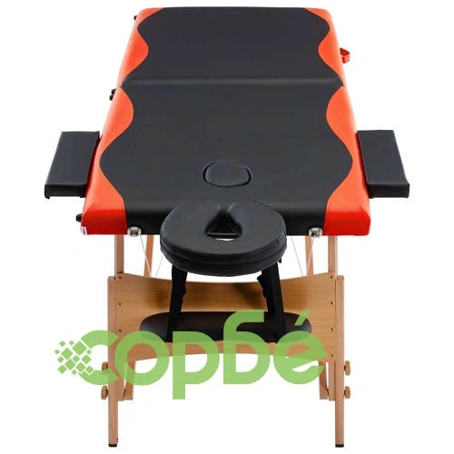 Сгъваема масажна кушетка, 2 зони, дърво, черно и оранжево ➤ топ цена ➤ sorbe.bg