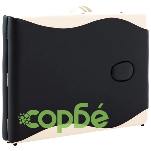 Сгъваема масажна кушетка, 2 зони, дърво, черно и бежово ➤ топ цена ➤ sorbe.bg